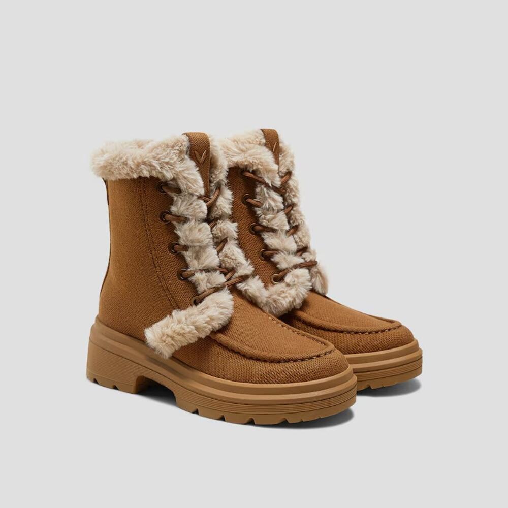 VIVAIA Women Terry Faux Fur Warm Boots Water-Repellent Caramel Wool Size 38/US 7